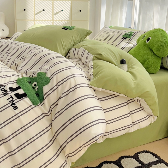 91家纺网 家纺一手货源 找家纺 尤米 2024新款ins博主风系列毛巾绣系列单被套 发财树-条纹