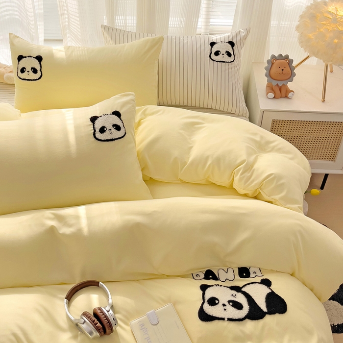 91家纺网 家纺一手货源 找家纺 尤米 2024新款ins博主风系列毛巾绣系列单被套 趴趴熊-黄