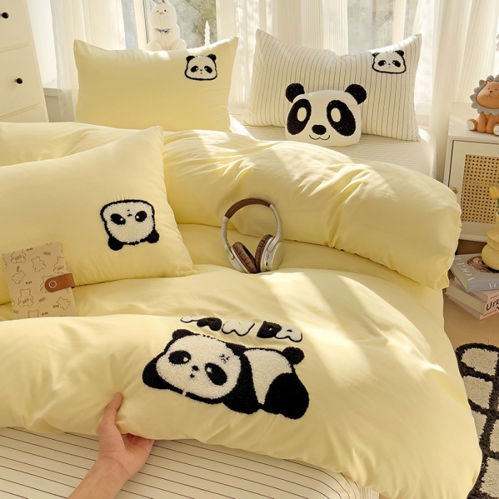 91家纺网 家纺一手货源 找家纺 尤米 2024新款ins博主风系列毛巾绣系列单被套 趴趴熊-黄