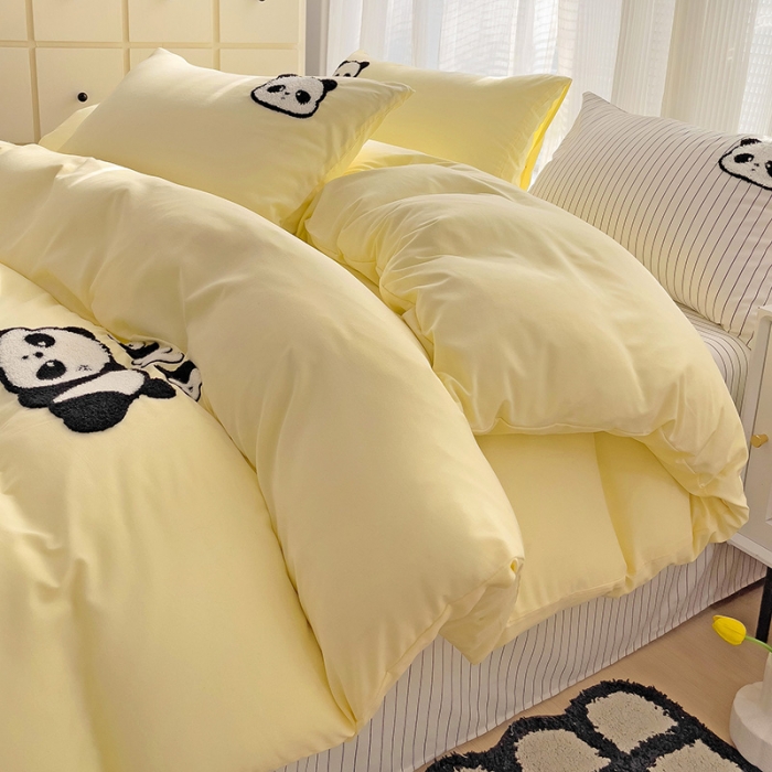 91家纺网 家纺一手货源 找家纺 尤米 2024新款ins博主风系列毛巾绣系列单被套 趴趴熊-黄