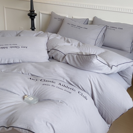 尤米 2023新款莫奈系列水洗棉绣花麻绳款四件套 莫奈-月雾灰