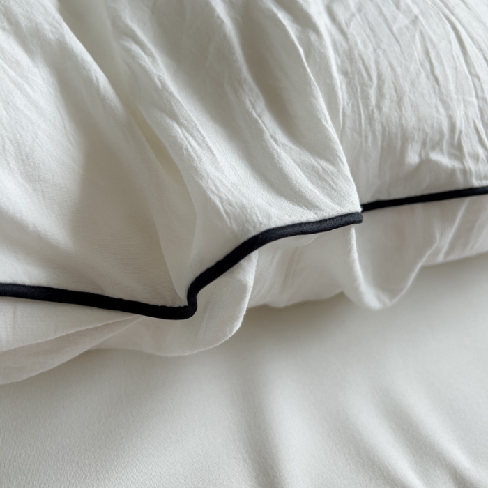 91家纺网 家纺一手货源 找家纺 尤米 2023新款莫奈系列水洗棉绣花麻绳款四件套 莫奈-月光白