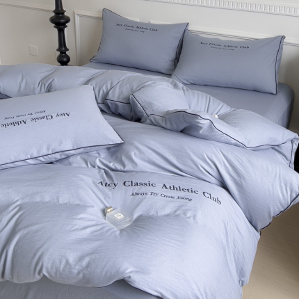 尤米 2023新款莫奈系列水洗棉绣花麻绳款四件套 莫奈-松石蓝