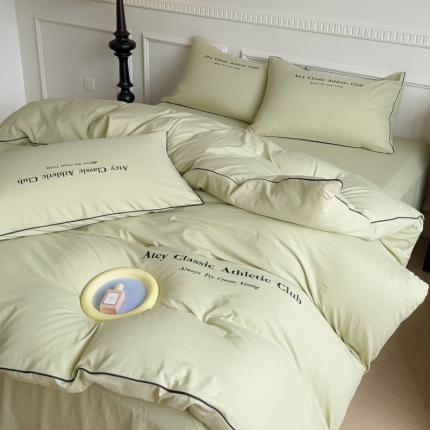 尤米 2023新款莫奈系列水洗棉绣花麻绳款四件套 莫奈-抹茶绿