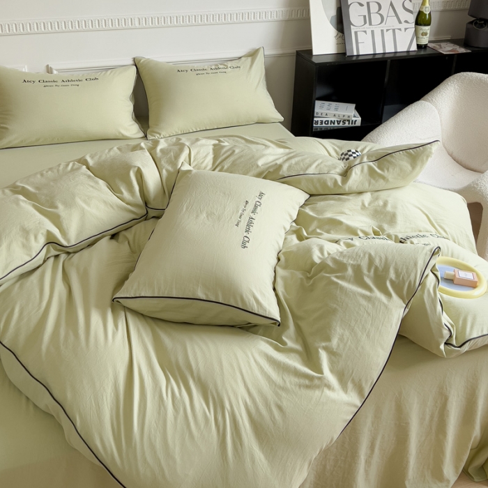 91家纺网 家纺一手货源 找家纺 尤米 2023新款莫奈系列水洗棉绣花麻绳款四件套 莫奈-抹茶绿