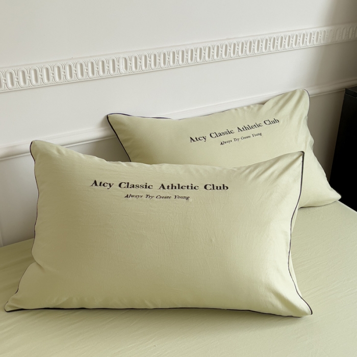 91家纺网 家纺一手货源 找家纺 尤米 2023新款莫奈系列水洗棉绣花麻绳款四件套 莫奈-抹茶绿