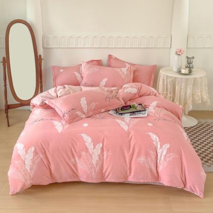 91家纺网 家纺一手货源 找家纺 喜四方 2024新款全棉磨毛纯棉印花四件套 蜜语花期-粉