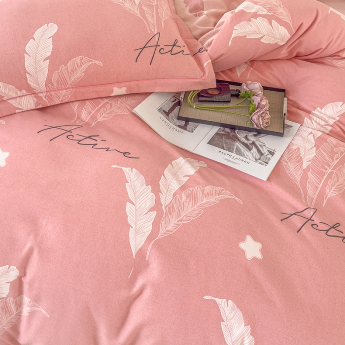 91家纺网 家纺一手货源 找家纺 喜四方 2024新款全棉磨毛纯棉印花四件套 蜜语花期-粉