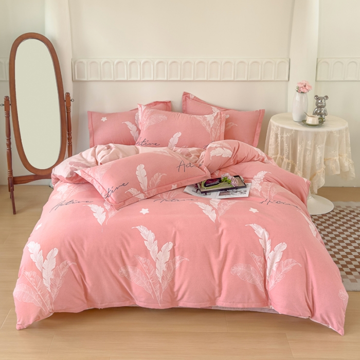 91家纺网 家纺一手货源 找家纺 喜四方 2024新款全棉磨毛纯棉印花四件套 蜜语花期-粉