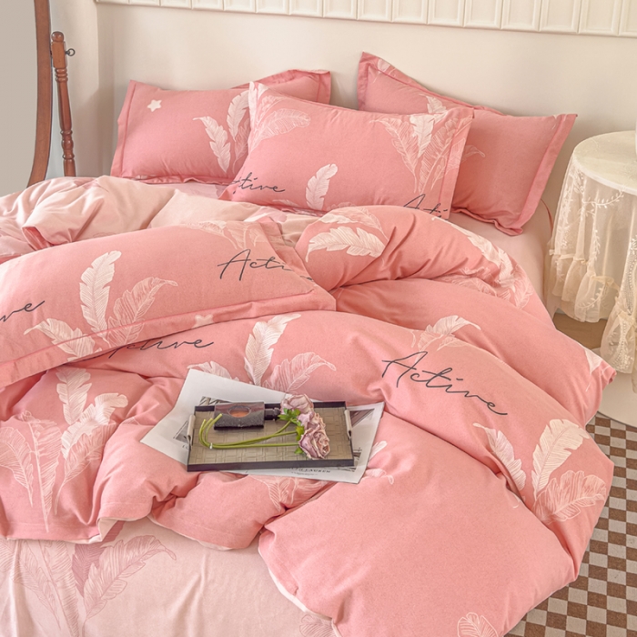 91家纺网 家纺一手货源 找家纺 喜四方 2024新款全棉磨毛纯棉印花四件套 蜜语花期-粉