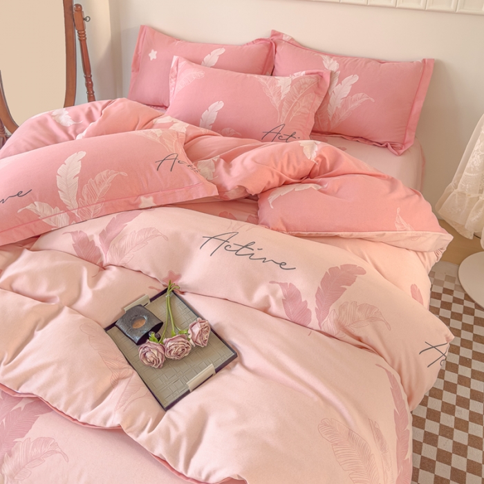 91家纺网 家纺一手货源 找家纺 喜四方 2024新款全棉磨毛纯棉印花四件套 蜜语花期-粉