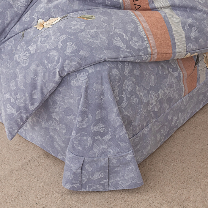 91家纺网 家纺一手货源 找家纺 喜四方 2024新款全棉磨毛纯棉印花四件套 清恬花语-灰