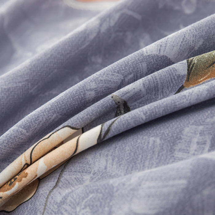 91家纺网 家纺一手货源 找家纺 喜四方 2024新款全棉磨毛纯棉印花四件套 清恬花语-灰