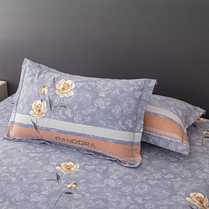 91家纺网 家纺一手货源 找家纺 喜四方 2024新款全棉磨毛纯棉印花四件套 清恬花语-灰