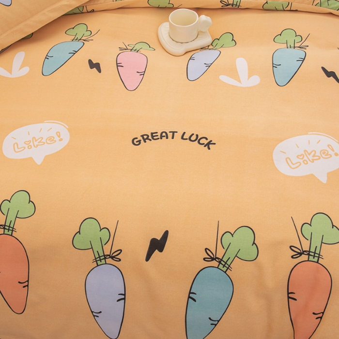 91家纺网 家纺一手货源 找家纺 喜四方 2024新款全棉磨毛纯棉印花四件套 幸运萝卜-黄