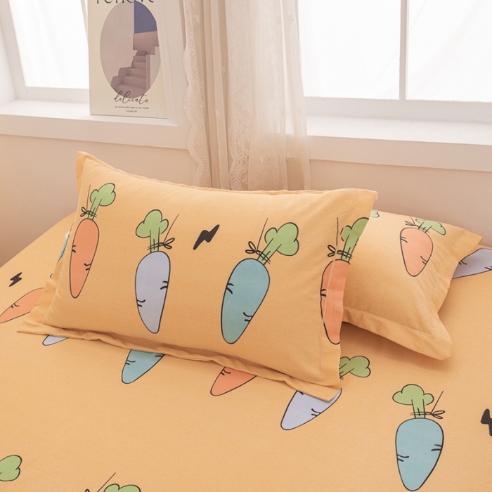 91家纺网 家纺一手货源 找家纺 喜四方 2024新款全棉磨毛纯棉印花四件套 幸运萝卜-黄