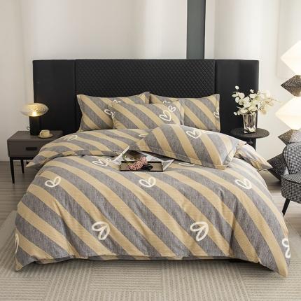 91家纺网 家纺一手货源 找家纺 喜四方 2024新款全棉磨毛纯棉印花四件套 一心一意-灰