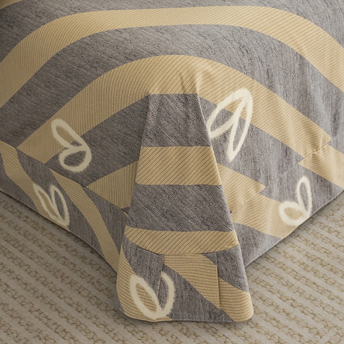 91家纺网 家纺一手货源 找家纺 喜四方 2024新款全棉磨毛纯棉印花四件套 一心一意-灰