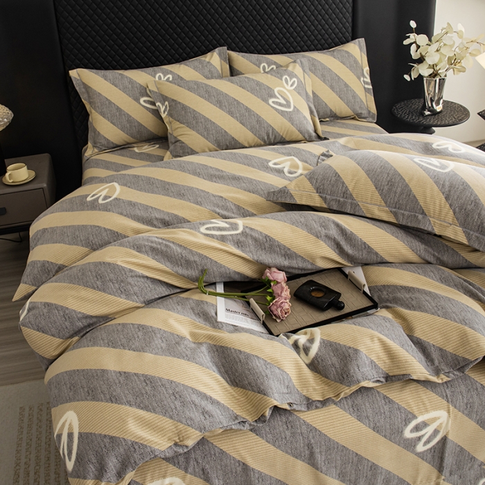 91家纺网 家纺一手货源 找家纺 喜四方 2024新款全棉磨毛纯棉印花四件套 一心一意-灰