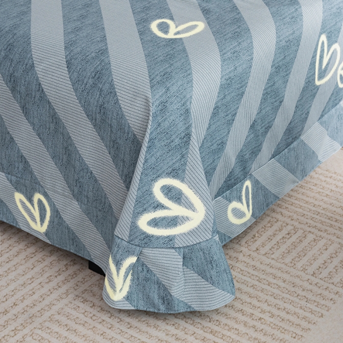 91家纺网 家纺一手货源 找家纺 喜四方 2024新款全棉磨毛纯棉印花四件套 一心一意-蓝