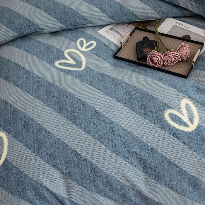 91家纺网 家纺一手货源 找家纺 喜四方 2024新款全棉磨毛纯棉印花四件套 一心一意-蓝