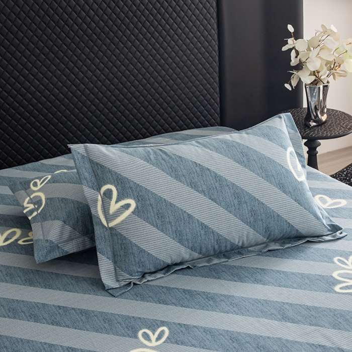 91家纺网 家纺一手货源 找家纺 喜四方 2024新款全棉磨毛纯棉印花四件套 一心一意-蓝