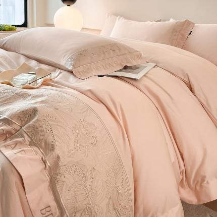 91家纺网 家纺一手货源 找家纺 （总）【2024春夏爆款】100支长绒棉四件套全棉纯棉轻奢重工刺绣纯色