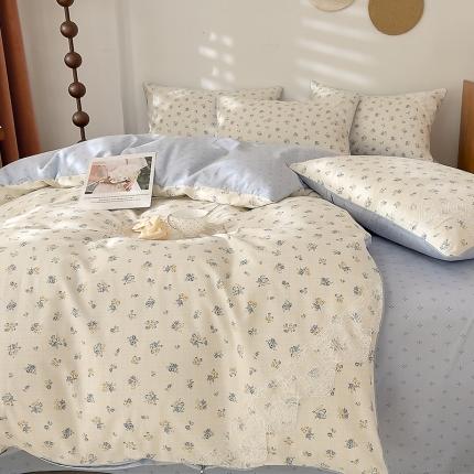 91家纺网 家纺一手货源 找家纺 兜兜 2024新款嵌条蕾丝小姐系列全棉四件套直播爆款 蓝色甜心