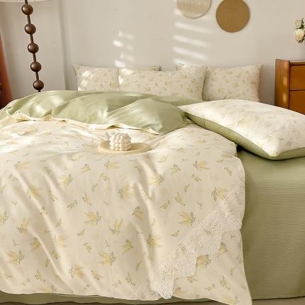 91家纺网 家纺一手货源 找家纺 兜兜 2024新款嵌条蕾丝小姐系列全棉四件套直播爆款 小情歌