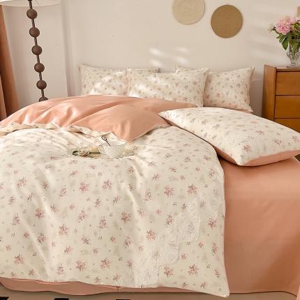 91家纺网 家纺一手货源 找家纺 兜兜 2024新款嵌条蕾丝小姐系列全棉四件套直播爆款 幽幽花香