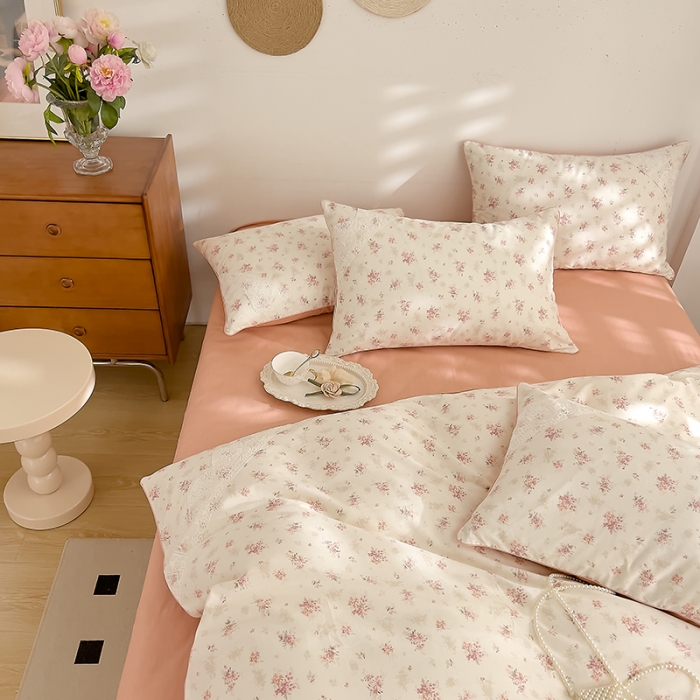 91家纺网 家纺一手货源 找家纺 兜兜 2024新款嵌条蕾丝小姐系列全棉四件套直播爆款 幽幽花香