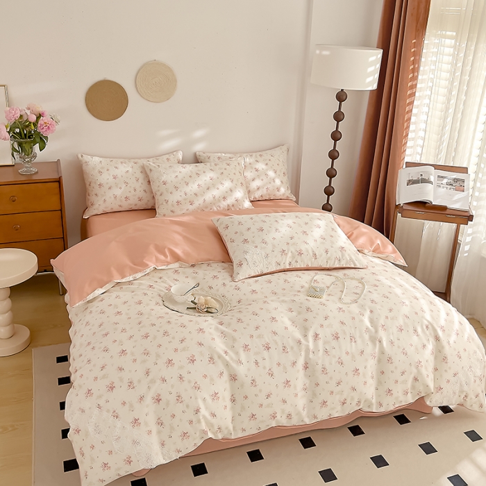 91家纺网 家纺一手货源 找家纺 兜兜 2024新款嵌条蕾丝小姐系列全棉四件套直播爆款 幽幽花香