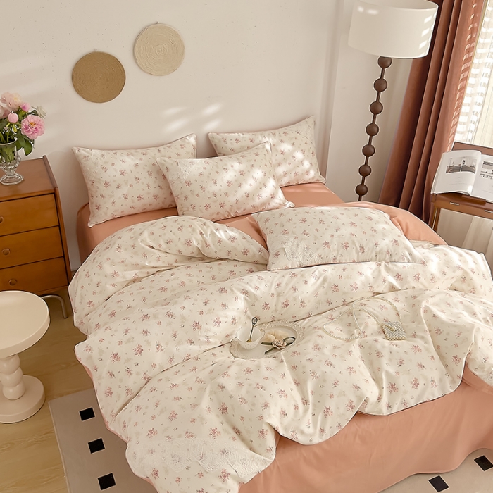 91家纺网 家纺一手货源 找家纺 兜兜 2024新款嵌条蕾丝小姐系列全棉四件套直播爆款 幽幽花香