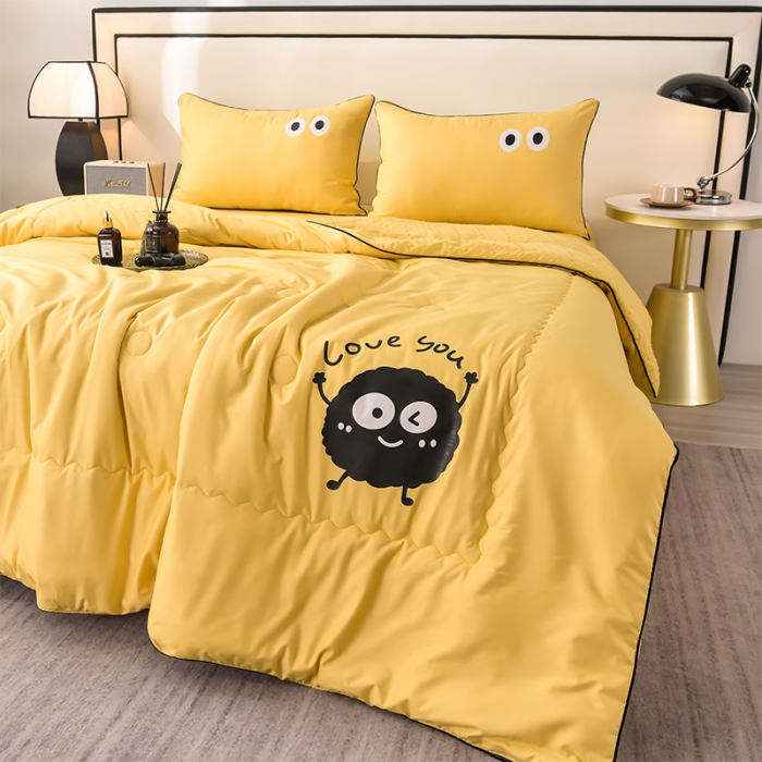 91家纺网 家纺一手货源 找家纺 艾兜坊 2024新款水洗真丝大豆被空调被夏被小煤球系列 小煤球-香槟黄