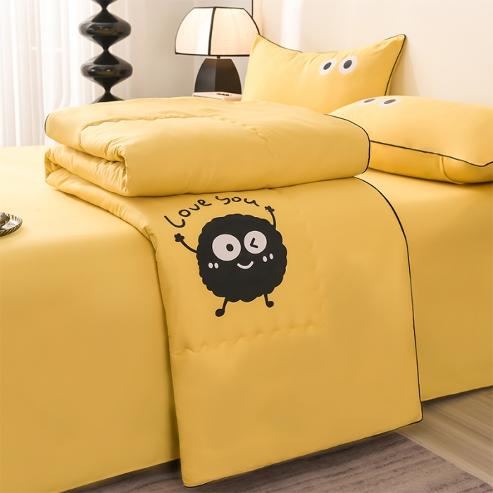 91家纺网 家纺一手货源 找家纺 艾兜坊 2024新款水洗真丝大豆被空调被夏被小煤球系列 小煤球-香槟黄