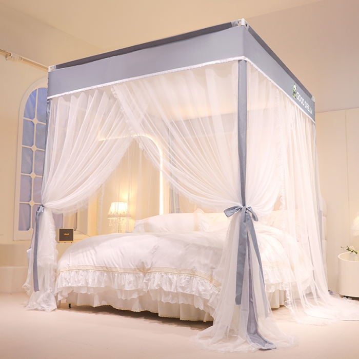 91家纺网 家纺一手货源 找家纺 迪凡保罗 2025新款2408熊猫烫画外穿杆落地宫廷蚊帐 月光灰