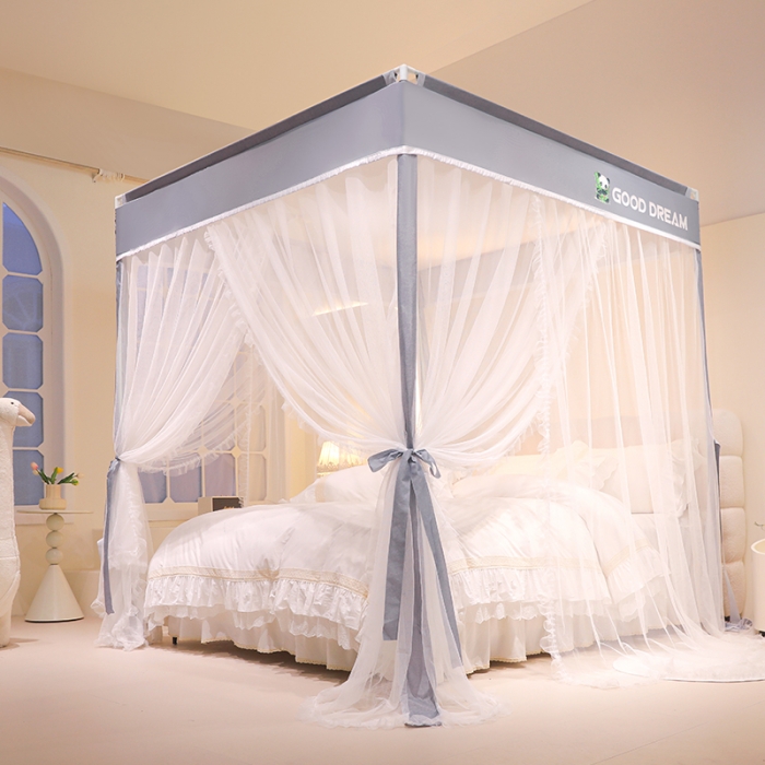 91家纺网 家纺一手货源 找家纺 迪凡保罗 2025新款2408熊猫烫画外穿杆落地宫廷蚊帐 月光灰