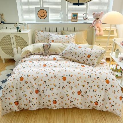 91家纺网 家纺一手货源 找家纺 维娜斯 2024年新款亲肤棉水洗棉印花四件套 橙C