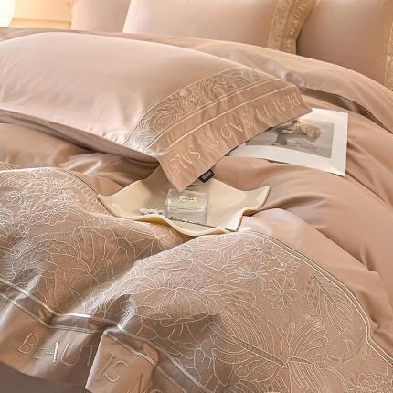 91家纺网 家纺一手货源 找家纺 （总）【2024春夏爆款】100支长绒棉四件套全棉纯棉轻奢重工刺绣纯色