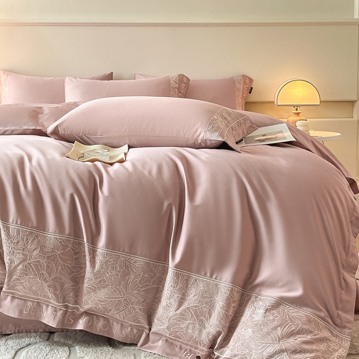 91家纺网 家纺一手货源 找家纺 （总）【2024春夏爆款】100支长绒棉四件套全棉纯棉轻奢重工刺绣纯色