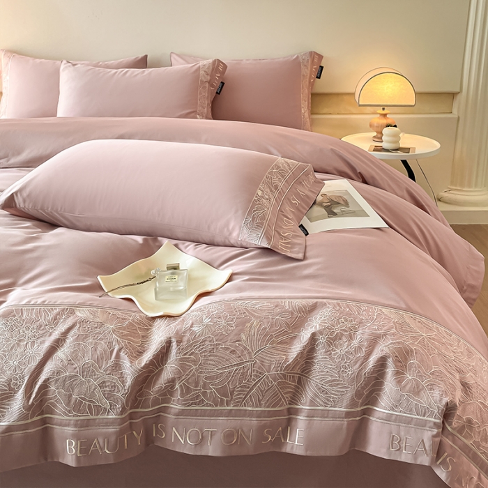 91家纺网 家纺一手货源 找家纺 （总）【2024春夏爆款】100支长绒棉四件套全棉纯棉轻奢重工刺绣纯色