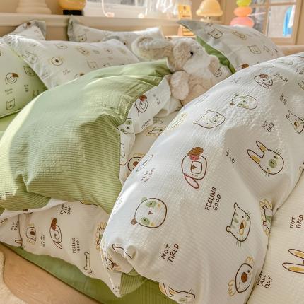 91家纺网 家纺一手货源 找家纺 （总）壹号库家纺 2024新款A类提花有氧泡泡绵四件套现货