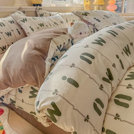 91家纺网 家纺一手货源 找家纺 （总）壹号库家纺 2024新款A类提花有氧泡泡绵四件套现货