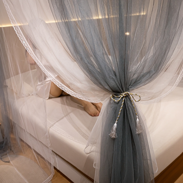 91家纺网 家纺一手货源 找家纺 2024新款三开门家用落地蚊帐方便拆洗简约风加高卧室夏天高级加粗支架