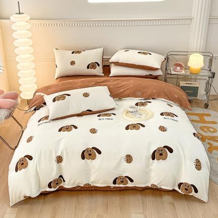 91家纺网 家纺一手货源 找家纺 宇彬家纺 2024新款13372全棉印花四件套和单被套 布丁-米白