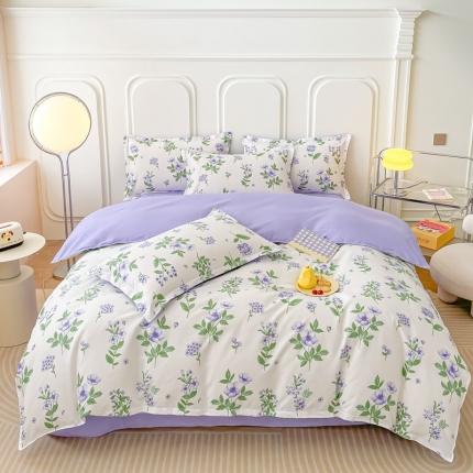 麦瑞家纺 2024新款小版加厚植物羊绒四件套直播 紫荆花开