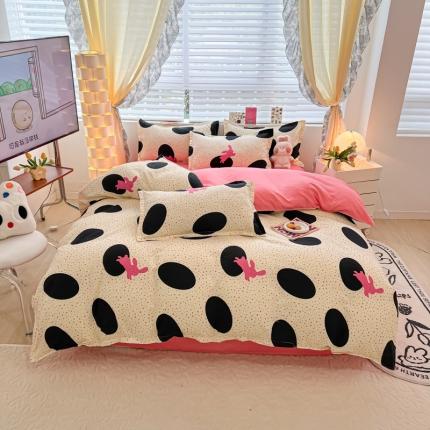 91家纺网 家纺一手货源 找家纺 麦瑞家纺 2024新款小版加厚植物羊绒四件套直播 大波点