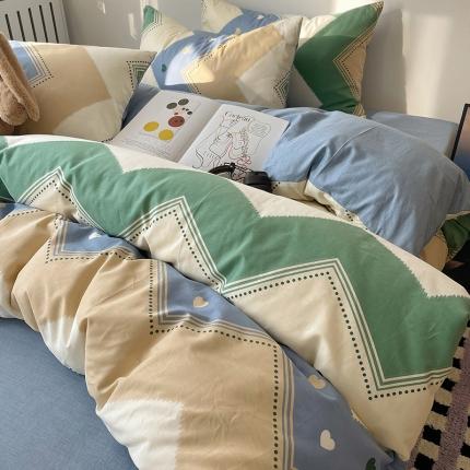 91家纺网 家纺一手货源 找家纺 瑞莱 2024新款13372时尚博主ins风全棉印花四件套 莱芬