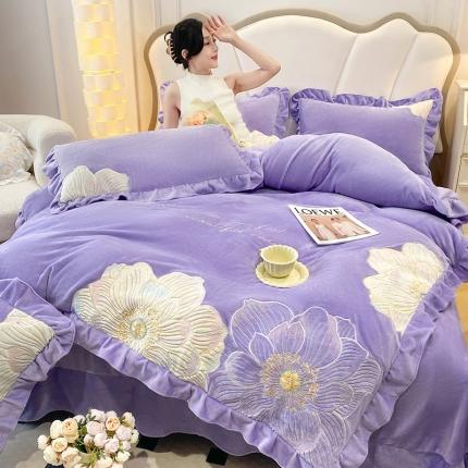 漫布云秋冬230g9.5斤全消光牛奶绒四件套法式公主风婴儿绒雪纺花边款