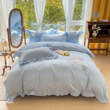 91家纺网 家纺一手货源 找家纺 （总）星尚家纺 2024新款全棉水洗棉韩版花边绣花纯棉四件套-馥郁